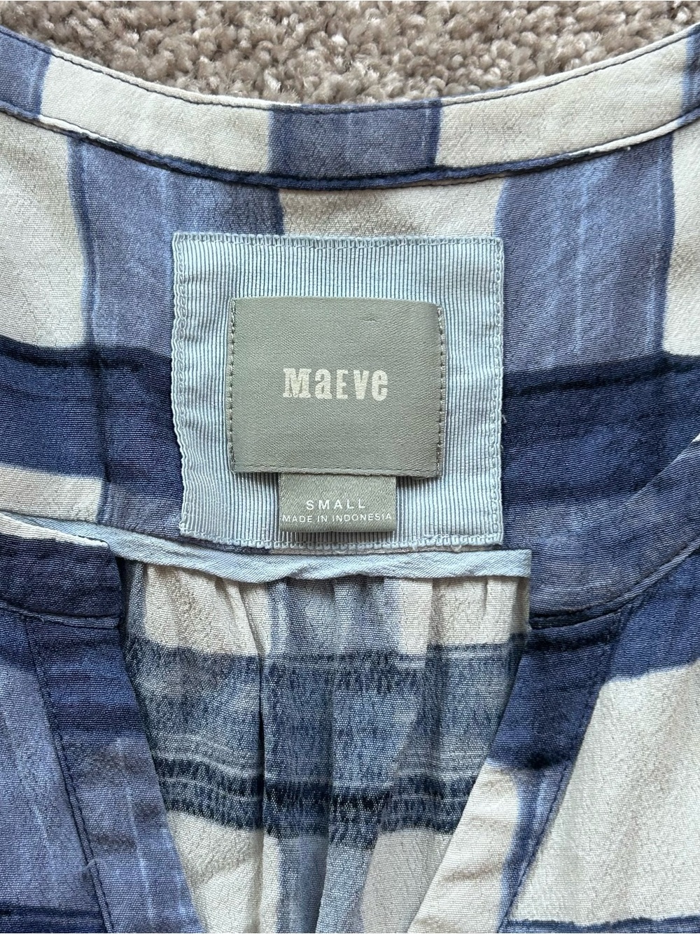 Maeve Anthropologie Blue And White Plaid Split Neck Shirt Dress Size Small - Picture 7 of 13